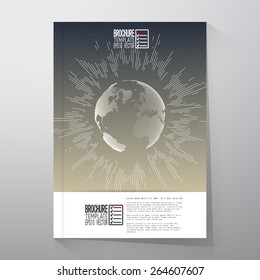 Abstract dotted world globe with vintage style star burst, retro vector design. Brochure, flyer or report for business, template vector.
