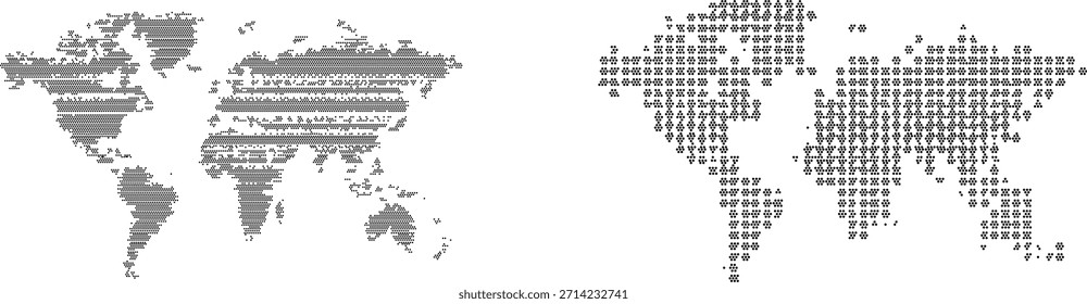 Abstract Dotted World Map Icon Collection for Global Data and Analytics Visualization.