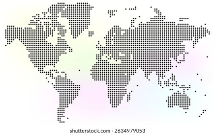 Abstract dotted world map outlines all major continents. Realistic dotted world map design promotes global perspective with a clean dotted world map alignment.