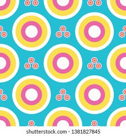 Abstract dotty target circles. Vector pattern seamless background. Hand drawn textured style. Polka dot stripes graphic illustration. Trendy vintage home decor, kid fashion print, retro art wallpaper.