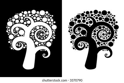 Abstract dotty tree in black and white also in negative