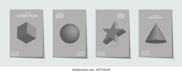 Abstract dotwork cube, sphere, cone, star Minimal design Vector Illustration