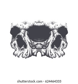 Abstract dotwork grunge horror skull. Hand drawn tattoo design or T-shirt print. Vector illustration.