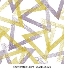 Abstract dotwork triangles vector seamless pattern. Geometric repeat background with dots texture. Gradient triangles of halftone dots seamless ornament. Wallpaper print.