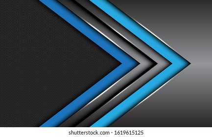 Abstract double blue dark grey metallic arrow direction with circle mesh blank space design modern luxury futuristic background vector illustration.