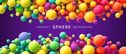 Abstract Double Border Composition With Colorful Random Flying Spheres. Colorful Rainbow Matte Soft Balls In Different Sizes. Vector Background