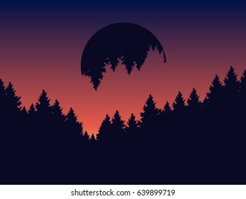Abstract double exposure mountain landscape background, vector illustration