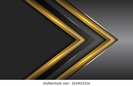 Abstract double gold dark grey metallic arrow direction with circle mesh blank space design modern luxury futuristic background vector illustration.