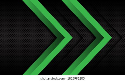 Abstract double green arrow direction on dark metallic circle mesh pattern design modern futuristic background vector illustration.