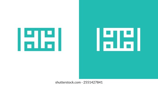 Abstract double H logo in rectangle, simple double H logo