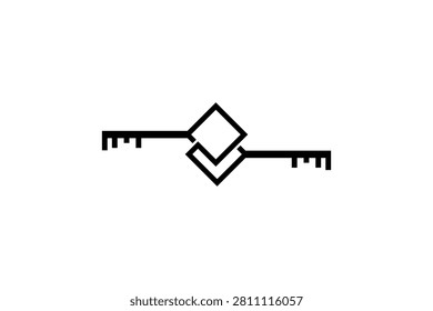 Abstract double key logo icon geometric square interlocking line art for cybersecurity data access