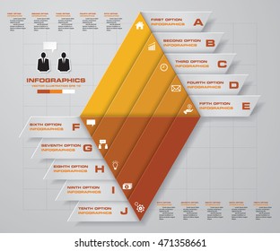 Abstract double pyramid shape layout with 10 steps. Presentation template/website layout. Vector.