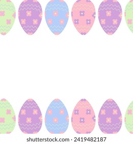 Abstract double side frame of painted Easter Eggs with top and bottom border in trendy soft shades