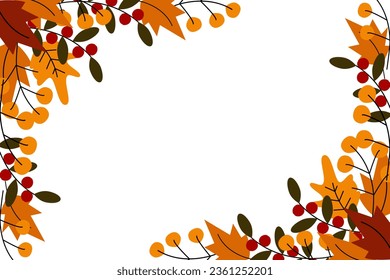 Abstract double sided autumn border frame with copy space inside and twigs in trendy seasonal shades