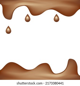 Abstract double sided frame with drops and waves of milk chocolate. 3d realistic vector food objects