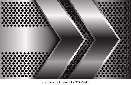 Abstract double silver arrow direction on circle mesh pattern design modern luxury futuristic background vector illustration.