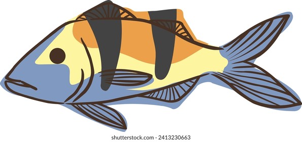 Abstract Doublebar goat fish doodle sign illustration for decoration on marine life, aquarium, fishing and nautical concept.