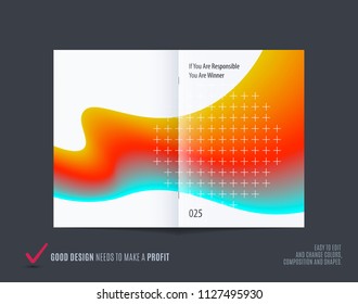 Abstract double-page brochure design fluid style with colourful liquid for branding. Business vector presentation broadside.