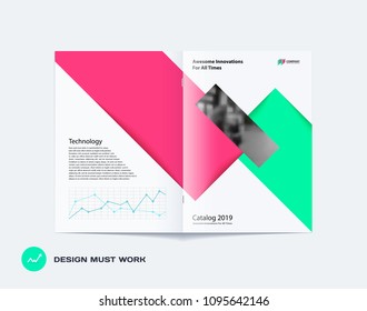 Abstract double-page brochure design rectangular style with colourful rectangles for branding. Business vector presentation broadside.