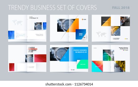 Abstract double-page brochure design rectangular style with colourful rectangles for branding. Business vector presentation broadside.