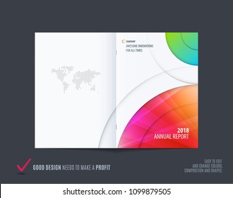Abstract double-page brochure design round style with colourful circles for branding. Business vector presentation broadside.
