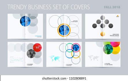 Abstract double-page brochure design round style with colourful circles for branding. Business vector partnership collaboration