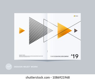 Abstract double-page brochure design style with colourful triangles for branding. Business vector presentation broadside.