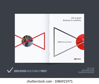 Abstract double-page brochure design style with colourful triangles for branding. Business vector presentation broadside.