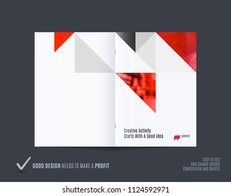 Abstract double-page brochure design triangular style with colourful triangles for branding. Business vector presentation broadside.