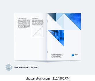 Abstract double-page brochure design triangular style with colourful triangles for branding. Business vector presentation broadside.