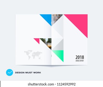 Abstract double-page brochure design triangular style with colourful triangles for branding. Business vector presentation broadside.