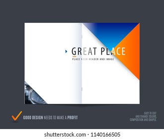 Abstract double-page brochure design triangular style with colourful triangles for branding. Business vector presentation broadside.