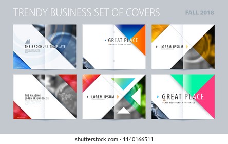 Abstract double-page brochure design triangular style with colourful triangles for branding. Business vector presentation broadside.