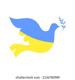 Abstract dove of peace in the colors of the Ukrainian flag, symbol. Bird silhouette. No war. Vector illustration isolated on white background