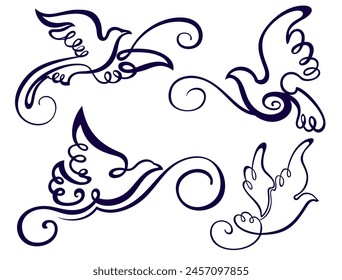 Abstract Dove of peace. Modern trendy minimal style. Hand drawn design for wallpaper, wall decor, print, postcard, cover, template, banner,tattoo