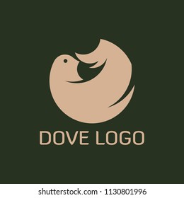 Abstract dove round logo template. Illustration with stylized pigeon symbolizing peace and health care for logo 
and design. Object isolated on black background. Vector illustration.
