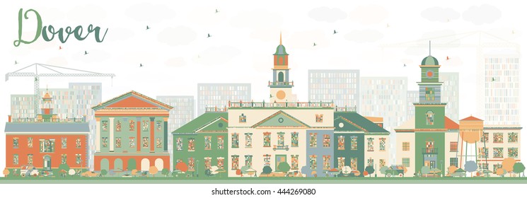 Abstract Dover Skyline with Color Buildings. Vector Illustration. Business Travel and Tourism Concept with Historic Buildings. Image for Presentation Banner Placard and Web Site.