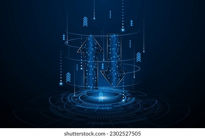 Abstract up and down arrows on dark blue background. The concept of digital traffic or exchange. Business growth or investment ideas. blue arrow technology background	