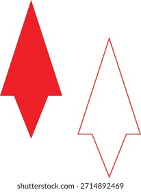 Símbolo Abstractas de la dirección que apunta de las flechas hacia abajo fijado en rojo sobre fondo blanco