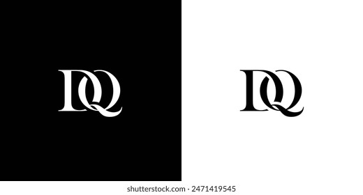 Abstract DQ or QD letter design logo logotype icon concept with serif font and classic elegant style look vector illustration in black and white color