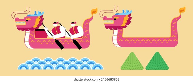 Abstract dragon boat festival element set isolated on beige background.