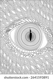 Abstract Dragon Eye Line Art Adult Coloring Page