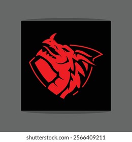 Abstract dragon head logo or icon with sharp angle features and black and white background