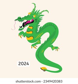 Abstract Dragon. Japanese or Chinese oriental style. Set of three Hand drawn colored Vector illustrations. Print, logo, card, calendar, poster template. Symbol of 2024 new year.