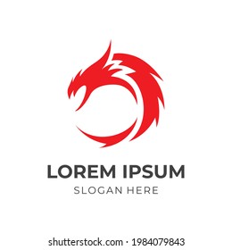 abstract dragon logo template with flat red color style