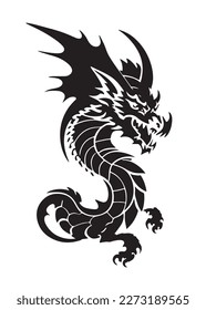 Abstract dragon with open mouth closeup. Good for tattoo. Editable vector monochrome image with high details isolated on white background