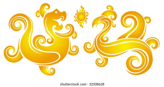 abstract dragon and phoenix