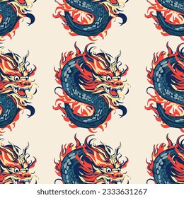 Abstract dragon seamless vector pattern. Endless ornament.