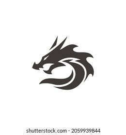 Abstract dragon silhouette, dragon illustration vector logo in black and white color