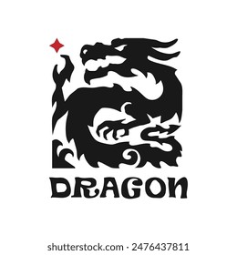 abstract dragon and star square shape vector illustration